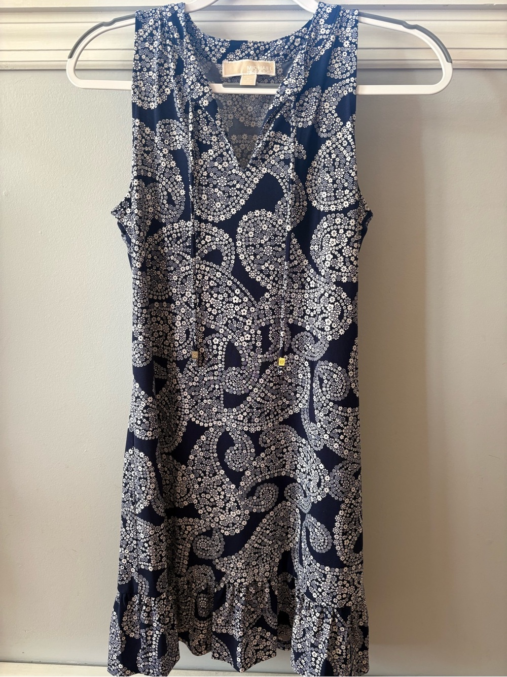 Michael Kors Navy and White Paisley Midi Dress